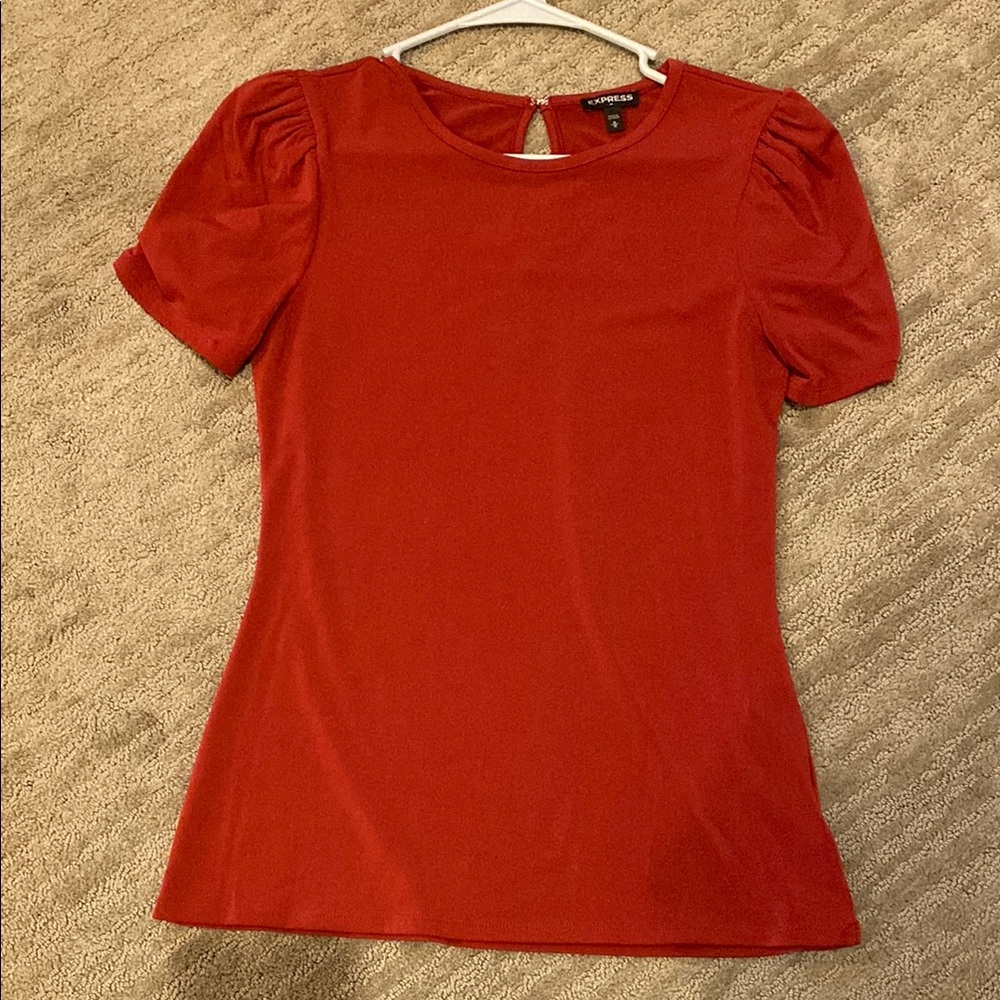 Express Maroon Puff Sleeve Blouse with Fitted Style